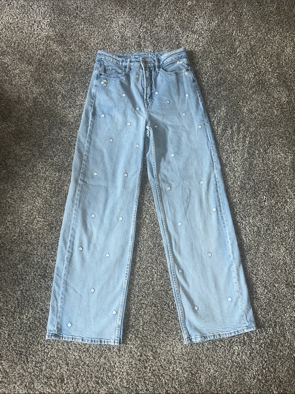 Old Navy Light Blue Wide-Leg Jeans with Embroidered Daisies